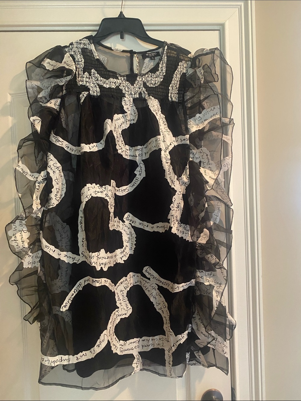 WOVO Black & White Ruffle Sheer Overlay Dress